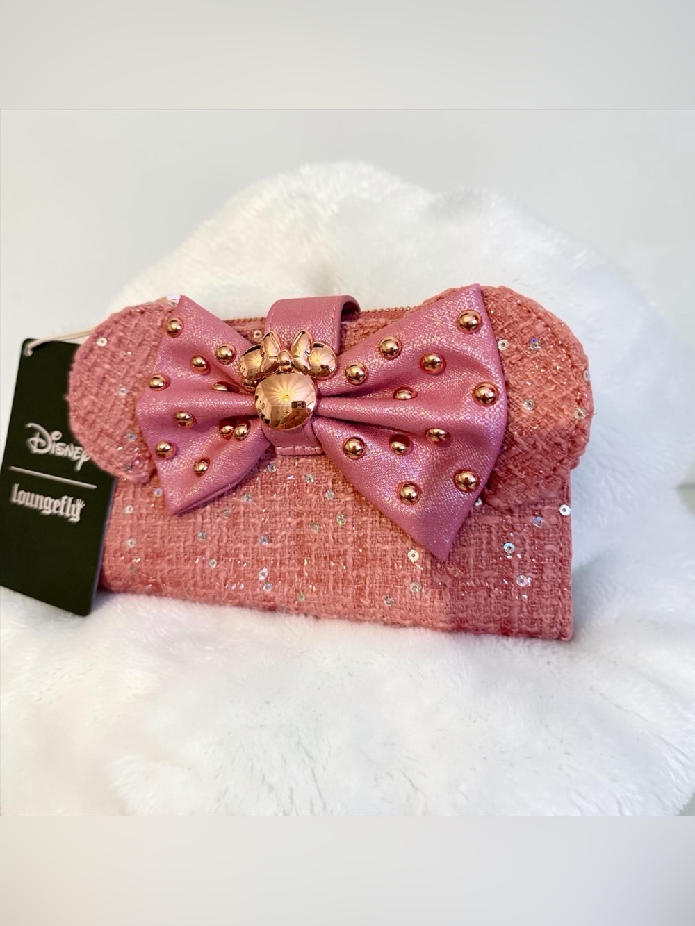 Loungefly Minnie Mouse Exclusive Glitter Tweed Flap Wallet NWT